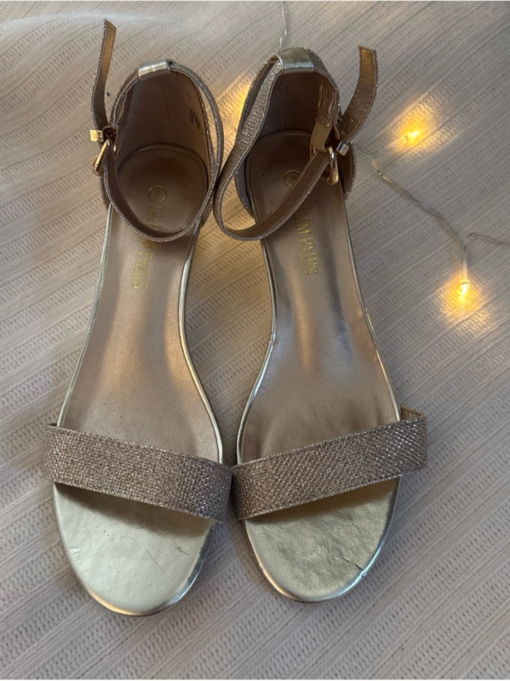 Gold Ankle-Strap Sandals with Wedge Heel